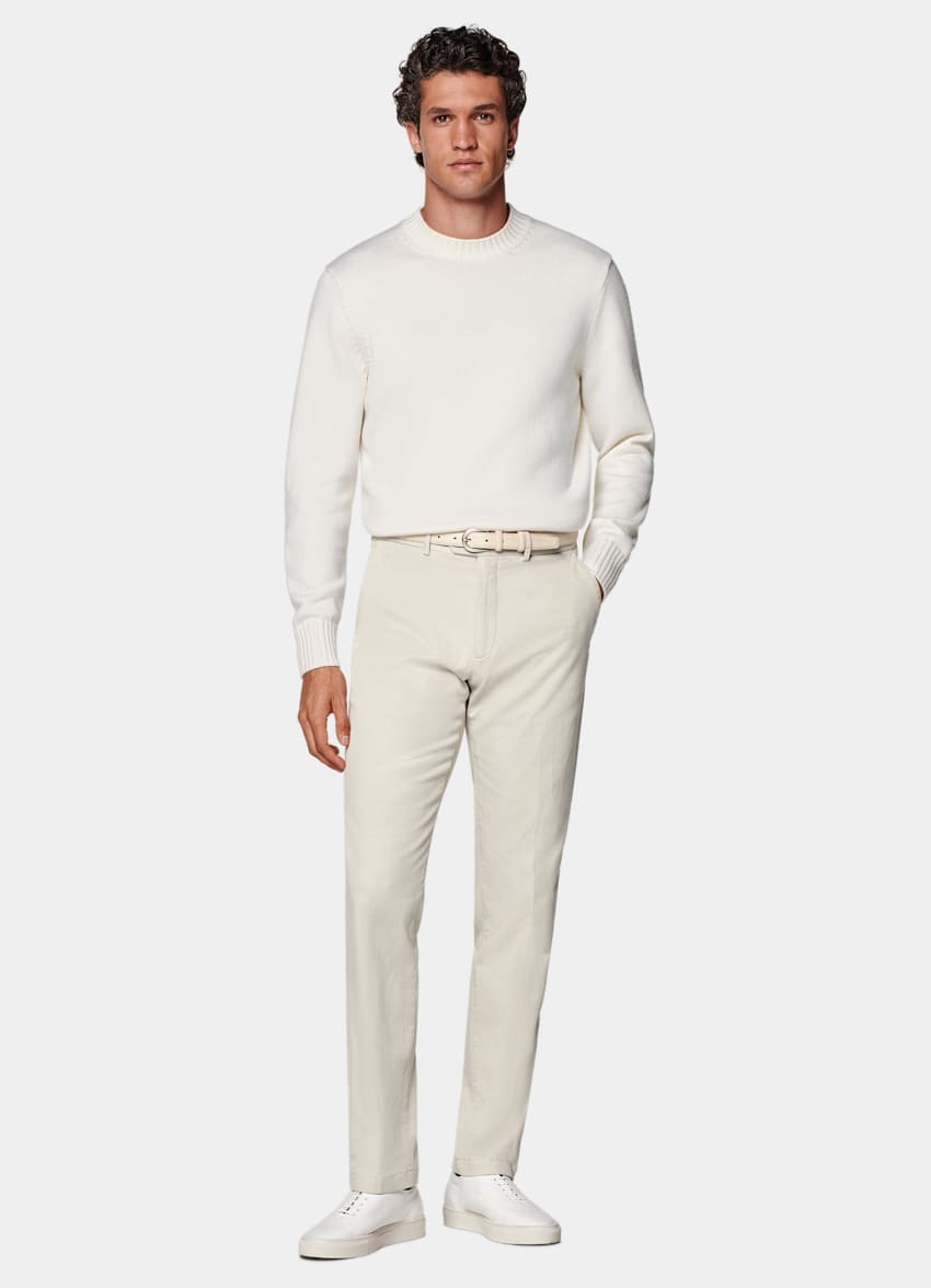 SUITSUPPLY All Season Bomullsstretch från Cervotessile, Italien Sandfärgade chinos i slim leg straight-modell