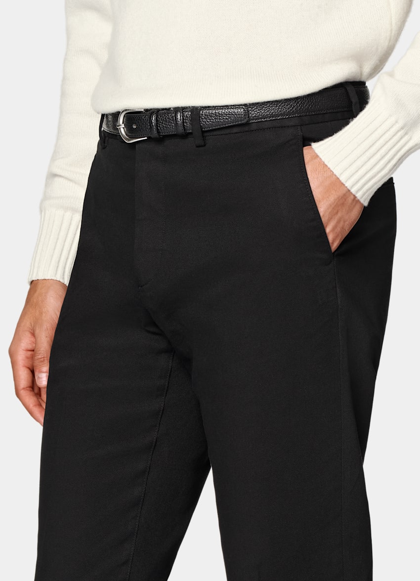 SUITSUPPLY All Season Stretch Cotton by Cervotessile, Italy Black Slim Leg Straight Chinos