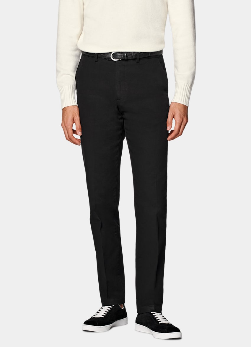 SUITSUPPLY All Season Stretch Cotton by Cervotessile, Italy Black Slim Leg Straight Chinos