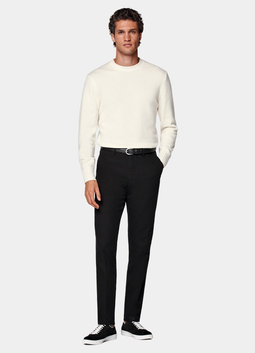 SUITSUPPLY All Season Algodón elástico de Cervotessile, Italia Chinos negros Slim Leg Straight