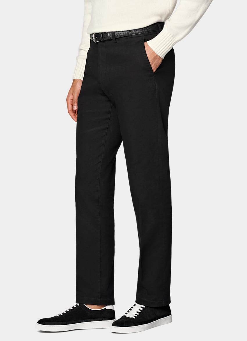 SUITSUPPLY All Season Stretch Cotton by Cervotessile, Italy Black Slim Leg Straight Chinos