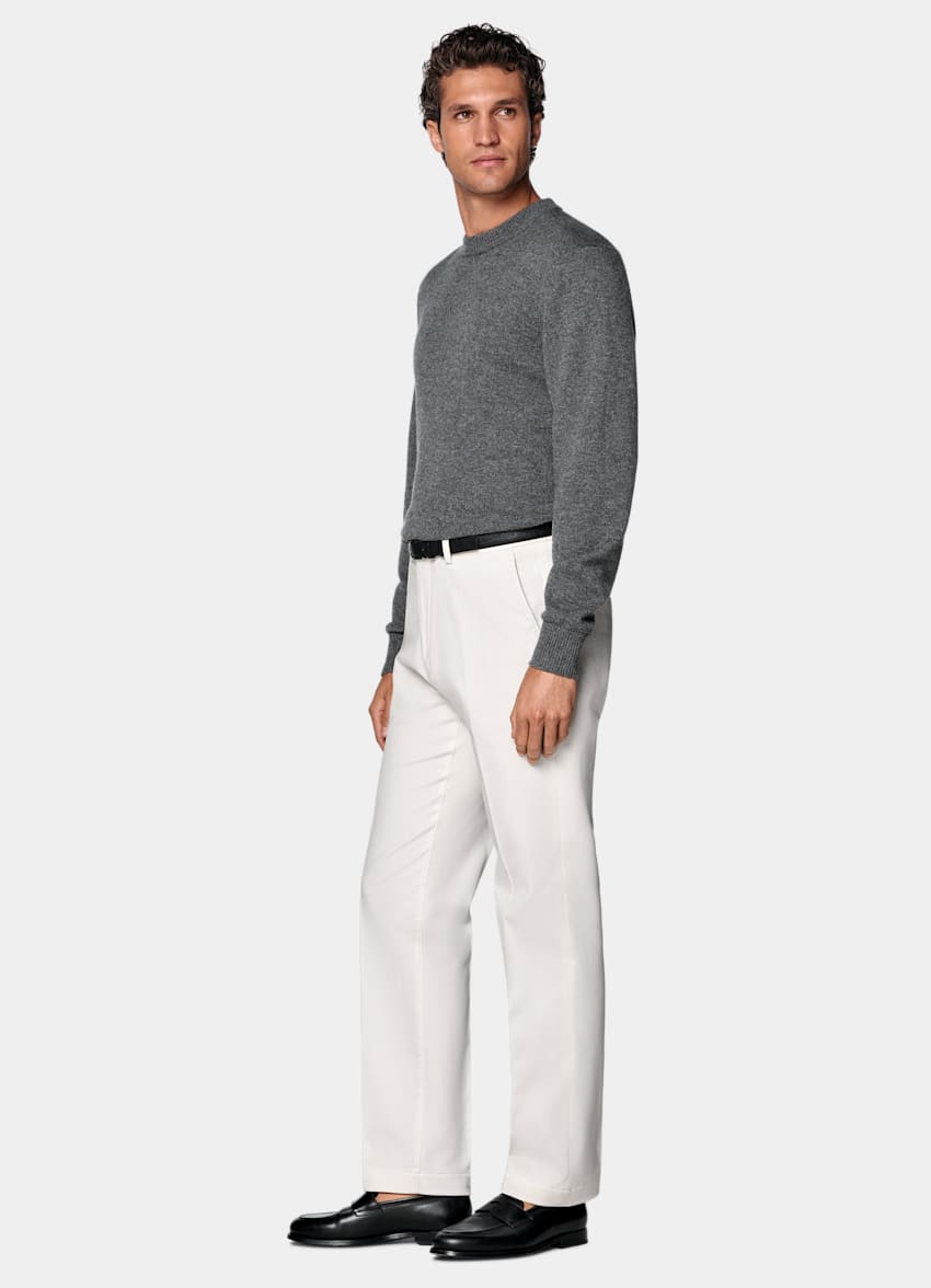 SUITSUPPLY All season Stretch-Baumwolle von Cervotessile, Italien Chino off-white Slim Leg Straight