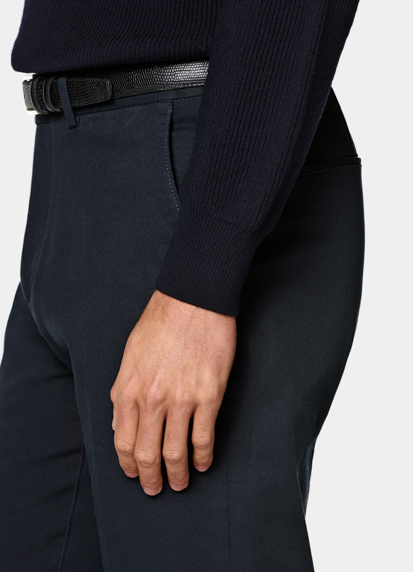 SUITSUPPLY All Season Stretch Cotton by Cervotessile, Italy Navy Slim Leg Straight Chinos