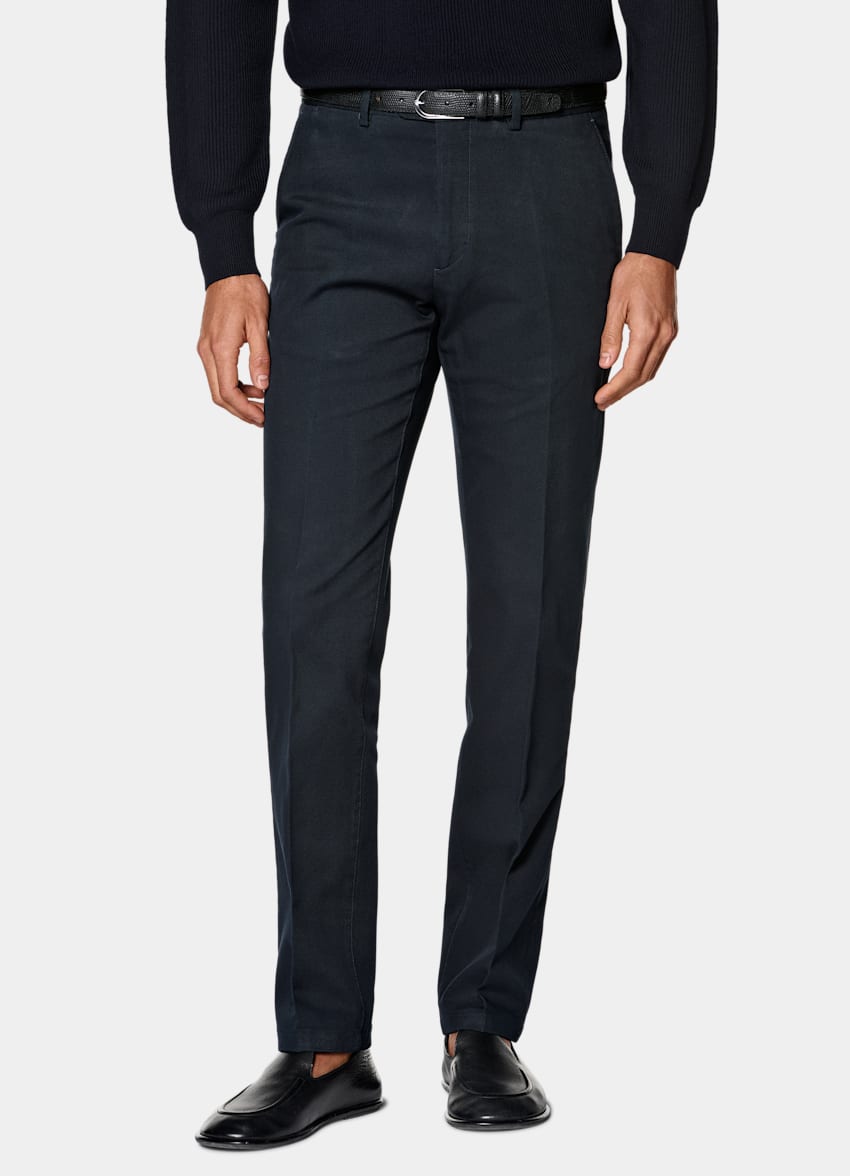 SUITSUPPLY All Season Stretch Cotton by Cervotessile, Italy Navy Slim Leg Straight Chinos