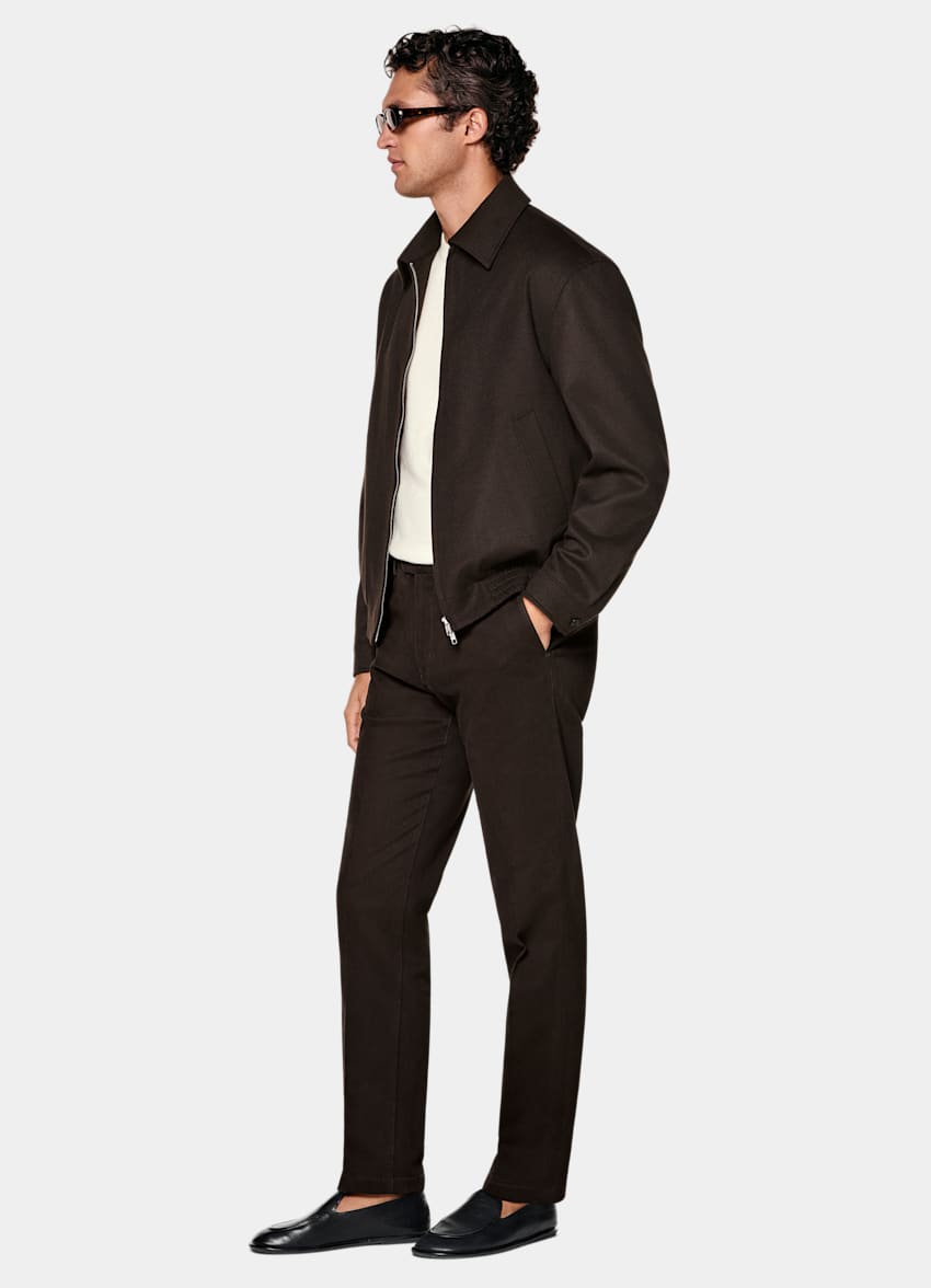 SUITSUPPLY All Season Stretch Cotton by Cervotessile, Italy Dark Brown Slim Leg Straight Chinos