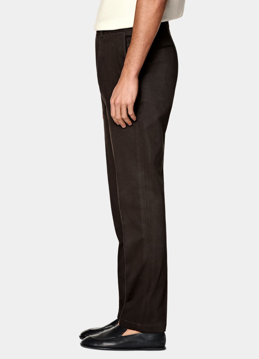 SUITSUPPLY All Season Stretch Cotton by Cervotessile, Italy Dark Brown Slim Leg Straight Chinos