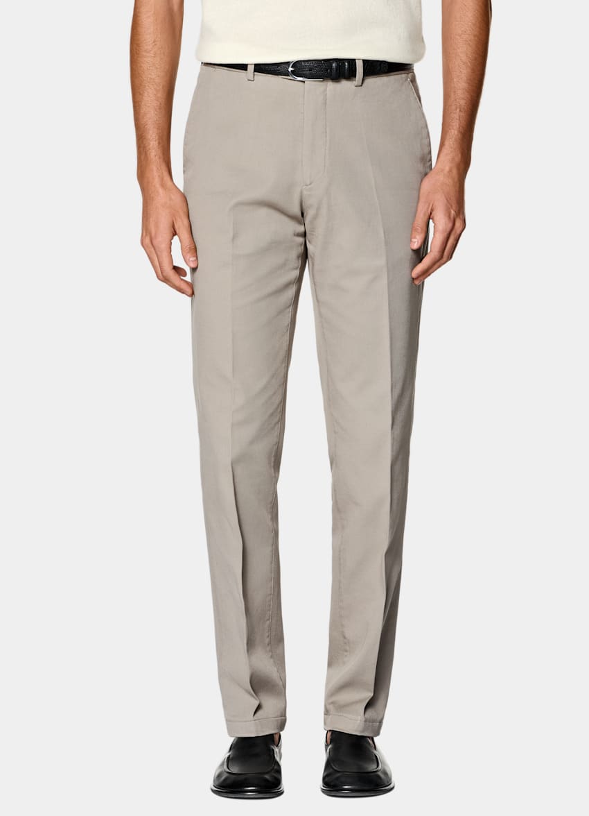 SUITSUPPLY All Season Stretch Cotton by Cervotessile, Italy Taupe Slim Leg Straight Chinos