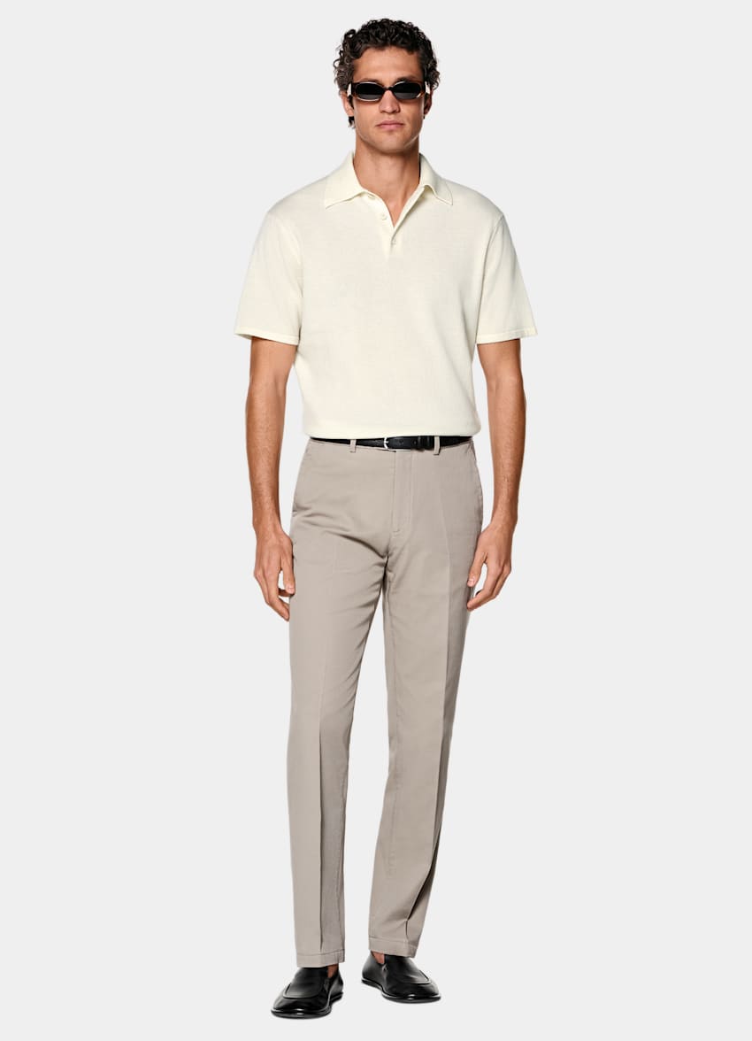 SUITSUPPLY All Season Stretch Cotton by Cervotessile, Italy Taupe Slim Leg Straight Chinos
