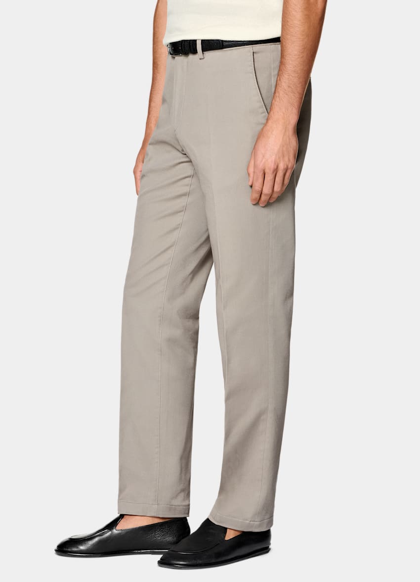 SUITSUPPLY All Season Stretch Cotton by Cervotessile, Italy Taupe Slim Leg Straight Chinos