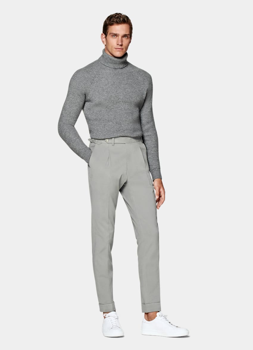 Grey Pleated Vigo Trousers | Cotton Elastane | SUITSUPPLY