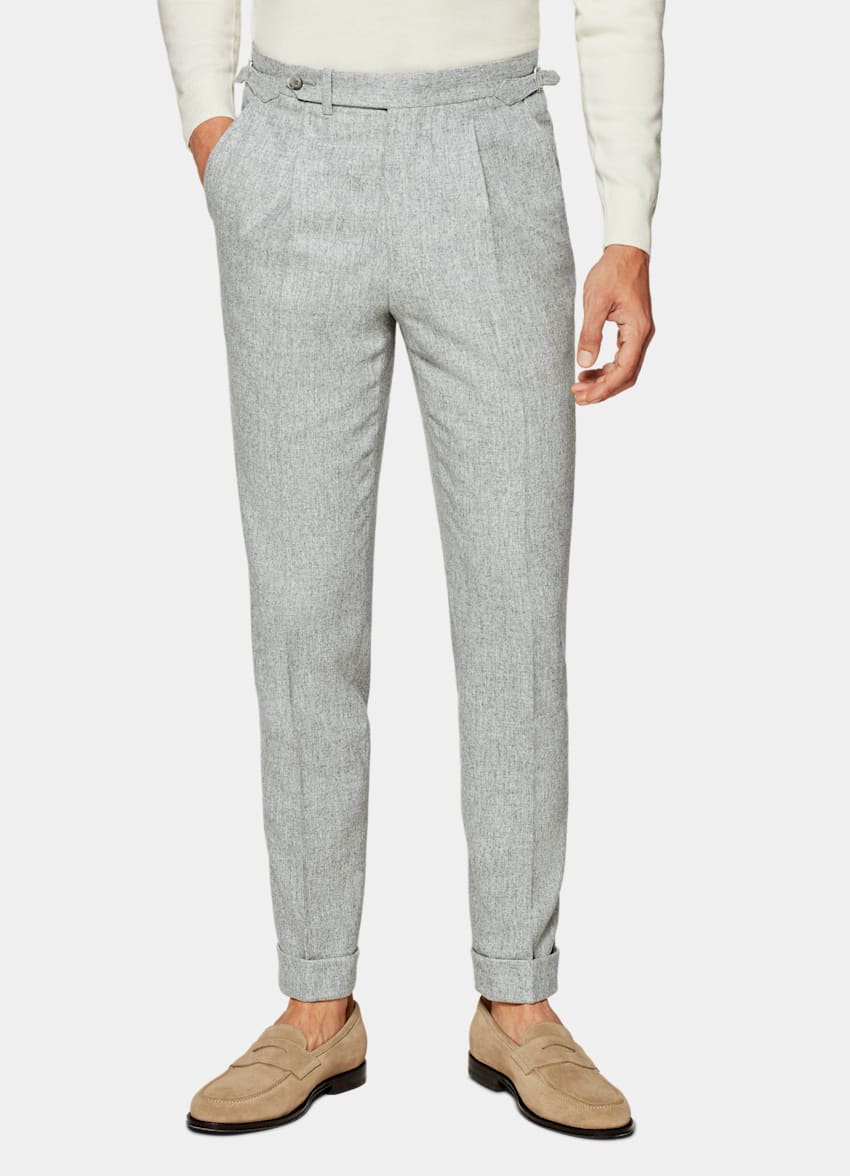 SUITSUPPLY Winter Circular Wool Flannel by Vitale Barberis Canonico, Italy Light Grey Slim Leg Tapered Trousers