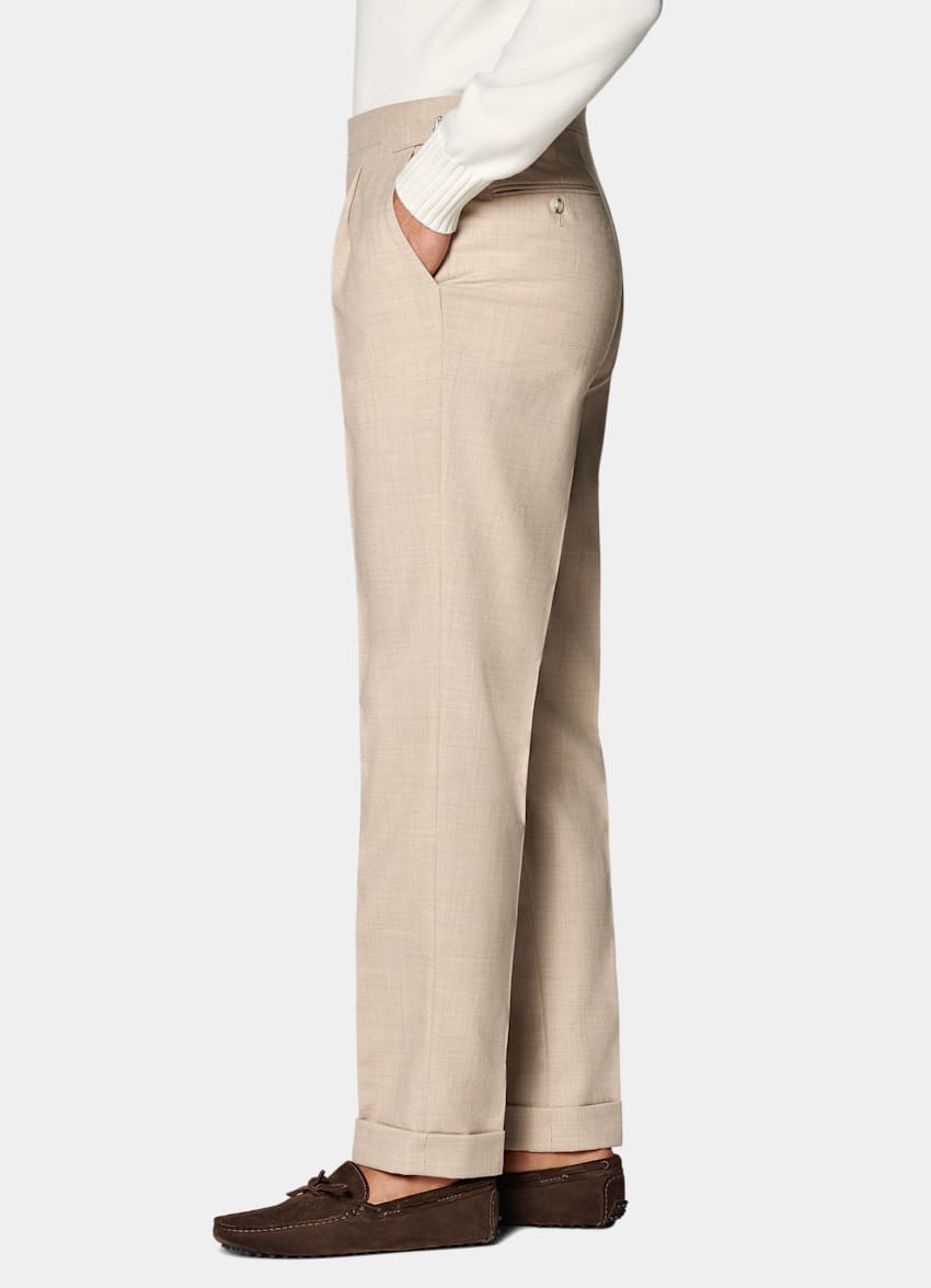 SUITSUPPLY Pure 4-Ply Traveller Wool by Rogna, Italy  Sand Pleated Vigo Pants