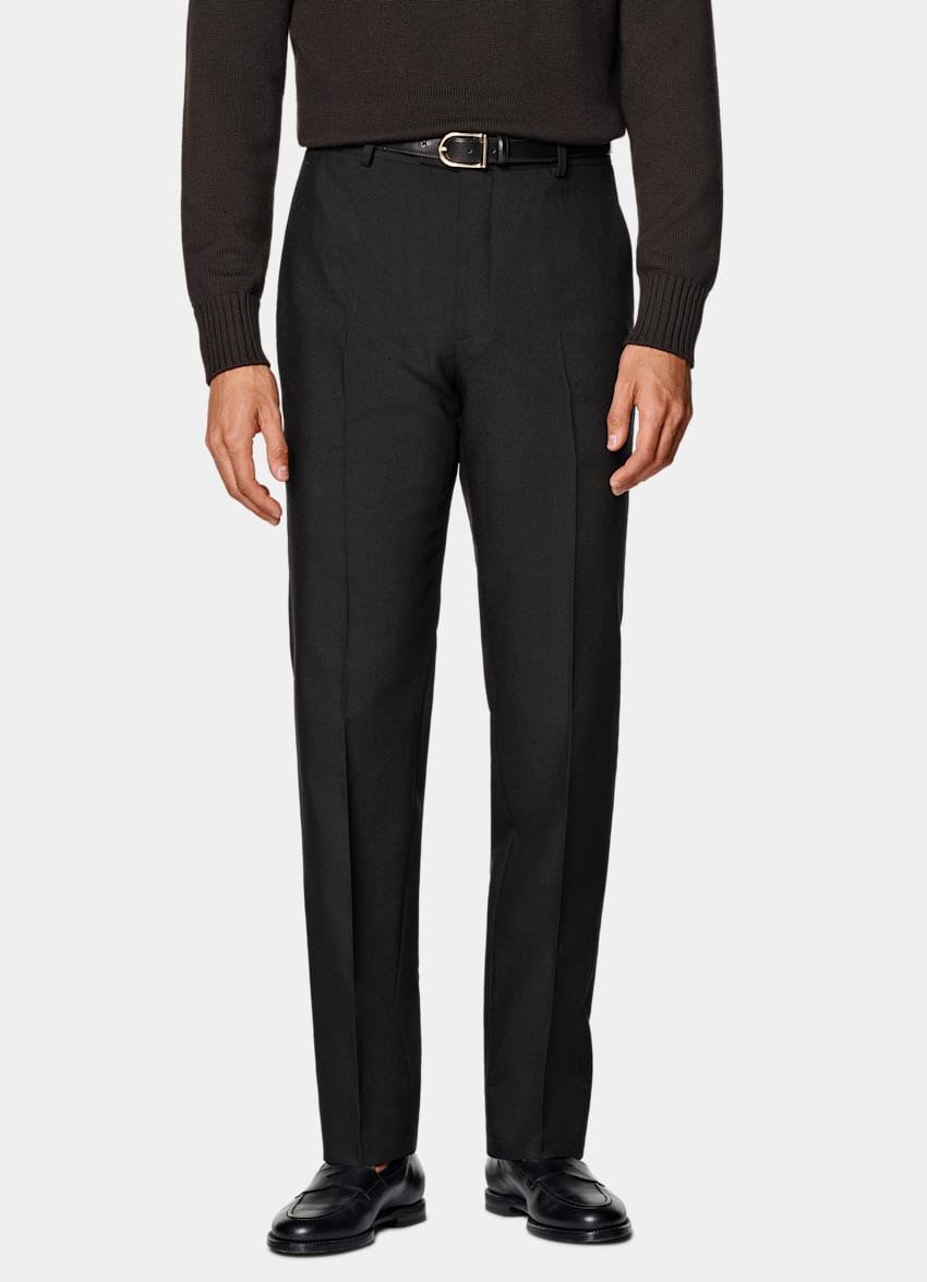 SUITSUPPLY All Season Pure 4-Ply Traveller Wool by Rogna, Italy Black Straight Leg Trousers