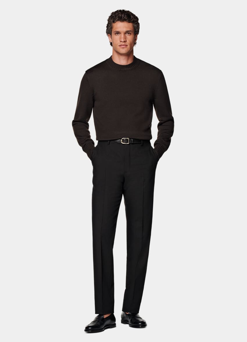 SUITSUPPLY All Season Pure 4-Ply Traveller Wool by Rogna, Italy Black Straight Leg Trousers