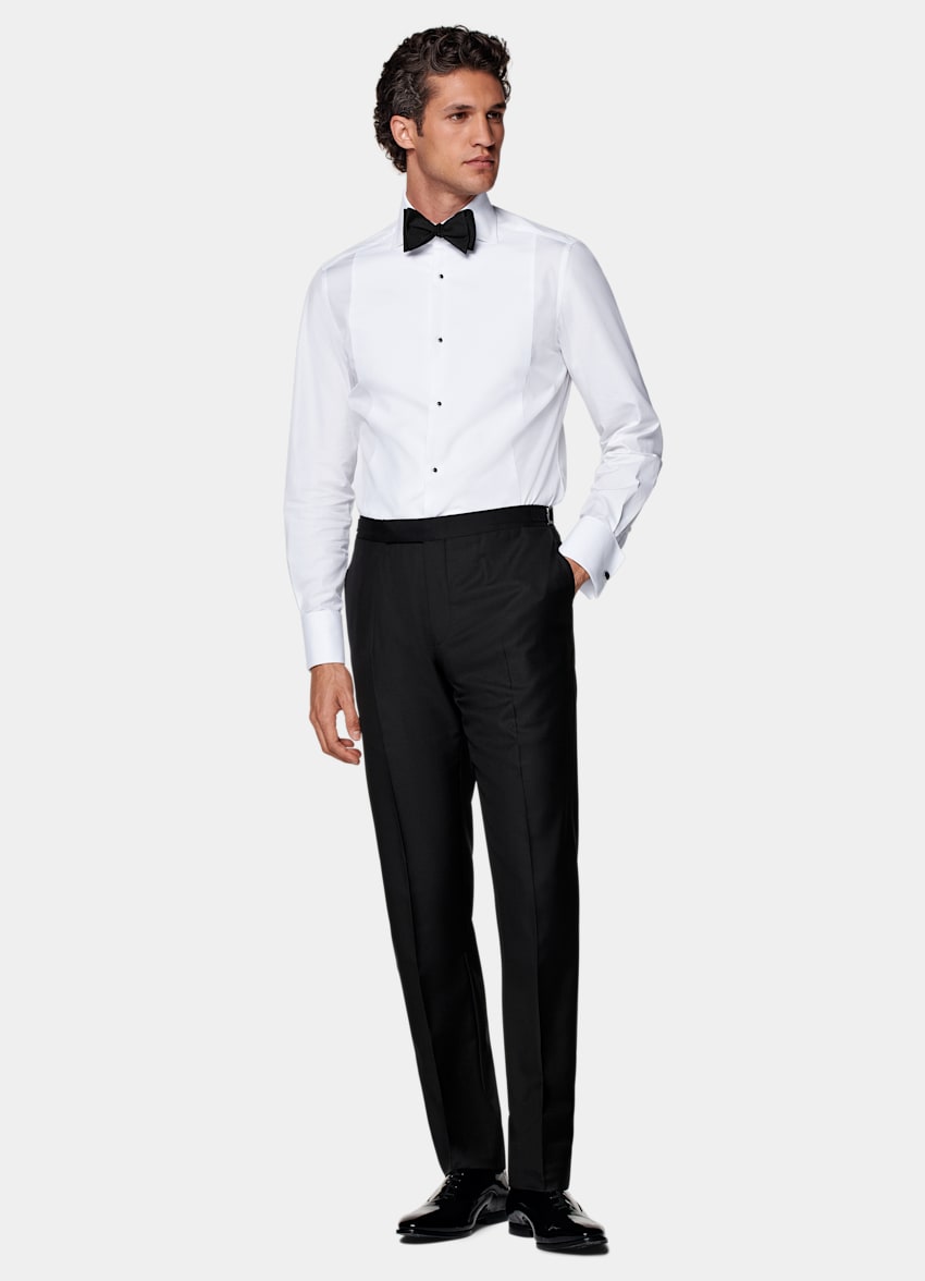 SUITSUPPLY All Season Pure S110's Wool by Vitale Barberis Canonico, Italy Black Slim Leg Straight Tuxedo Trousers