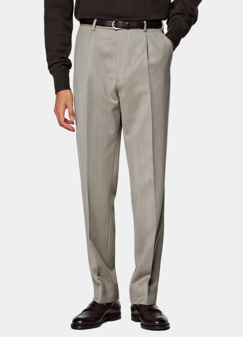 SUITSUPPLY Winter Pure Wool by Vitale Barberis Canonico, Italy Sand Wide Leg Tapered Trousers