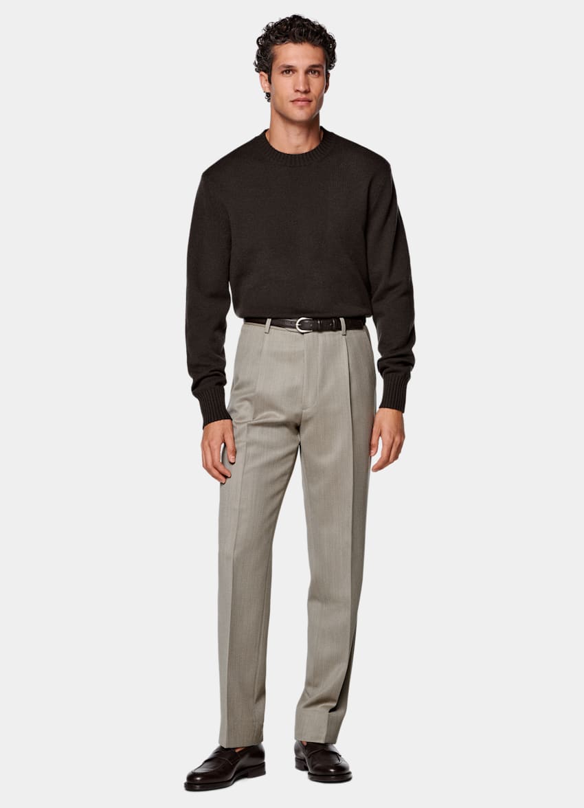 SUITSUPPLY Winter Pure Wool by Vitale Barberis Canonico, Italy Sand Wide Leg Tapered Trousers