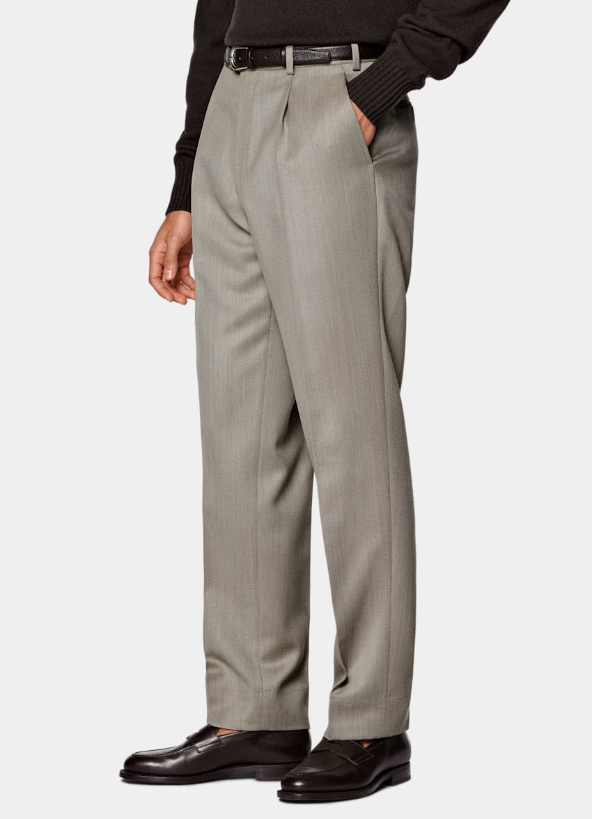 SUITSUPPLY Winter Pure Wool by Vitale Barberis Canonico, Italy Sand Wide Leg Tapered Trousers