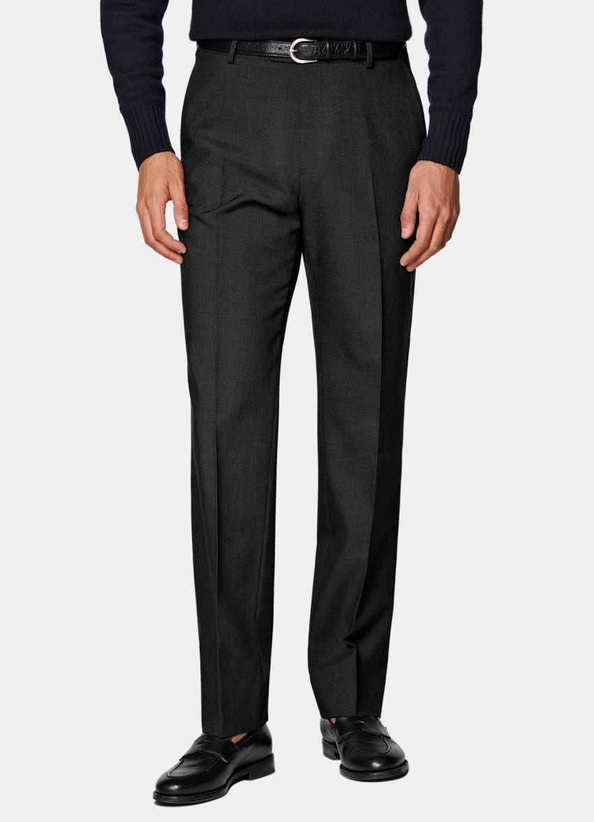 Dark Grey Straight Leg Pants in Wrinkle-Free Wool