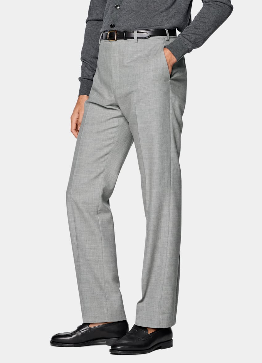 Light Grey Straight Leg Pants in Wrinkle-Free Wool