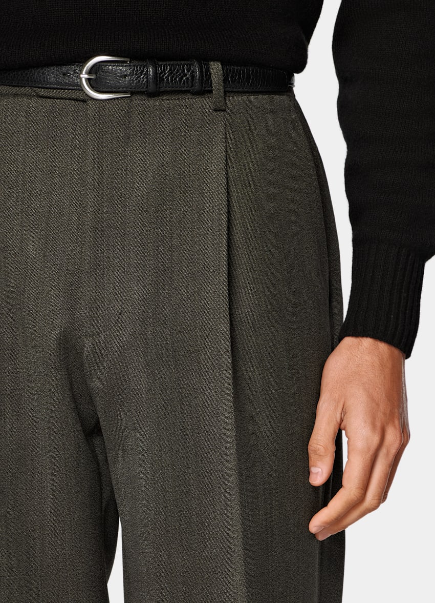 Green Wide Leg Straight Pants in Pure Wool | SUITSUPPLY