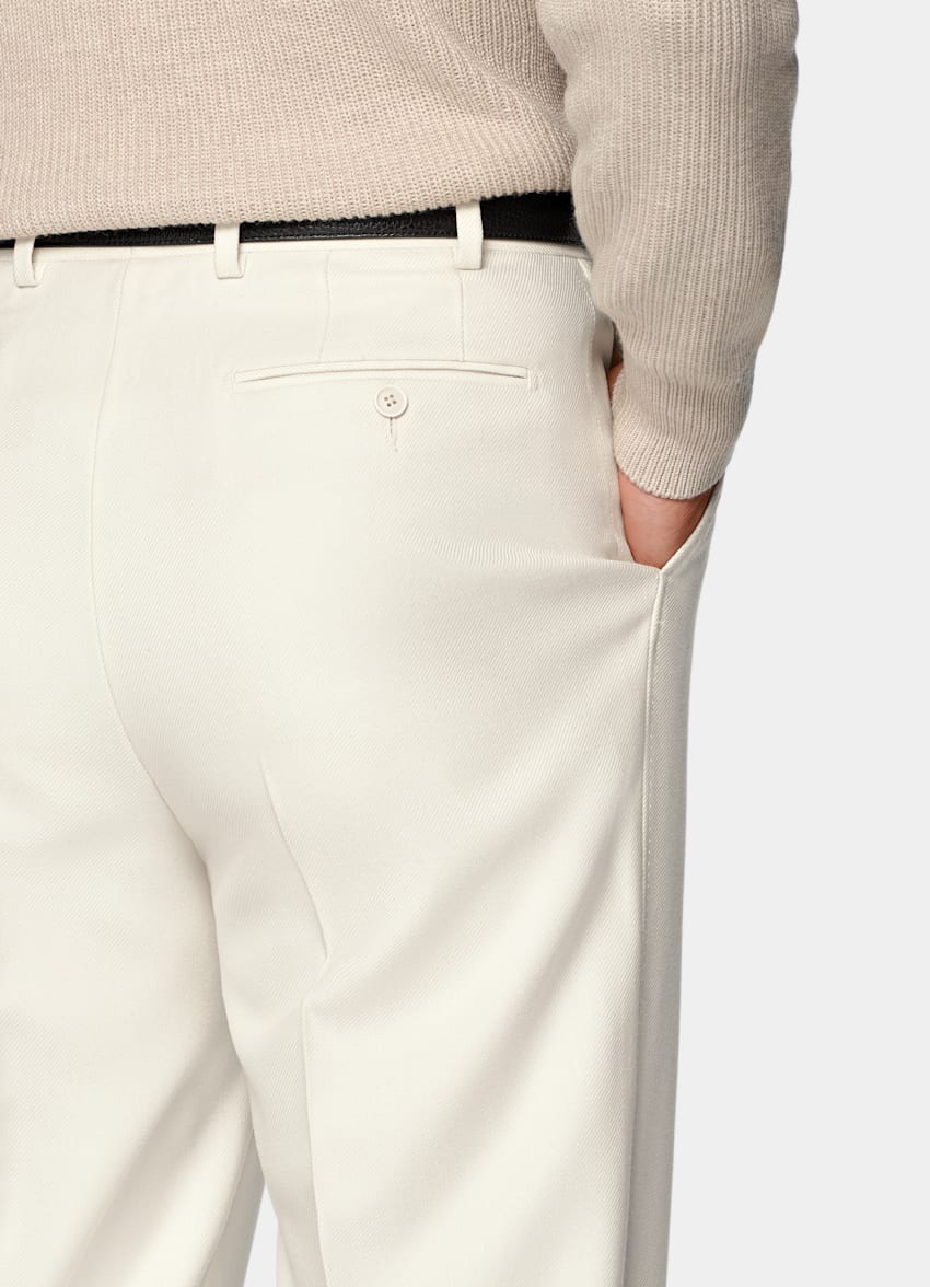 SUITSUPPLY All Season Pure Wool by Di Sondrio, Italy Off-White Wide Leg Straight Trousers