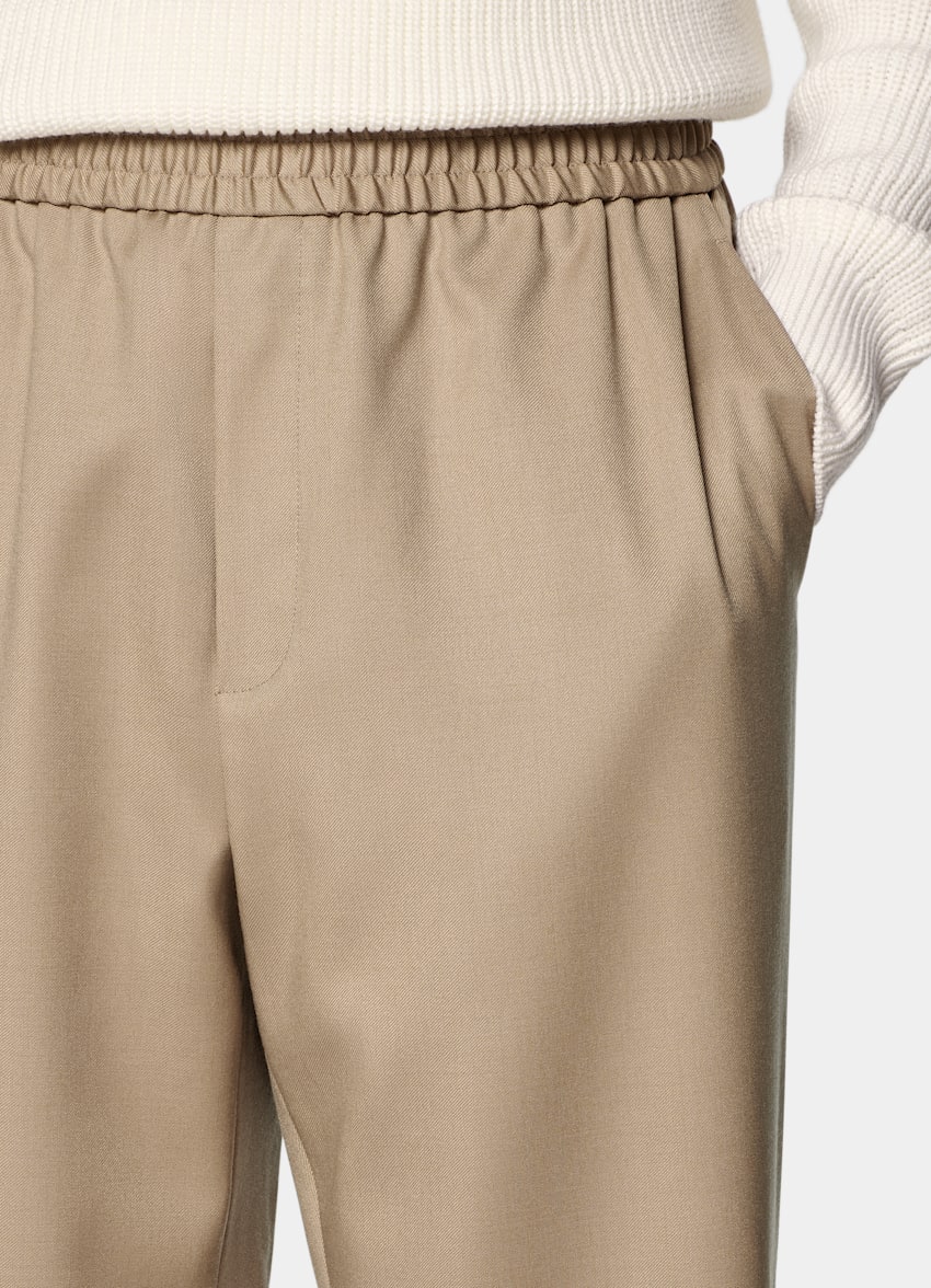 Mid Brown Wide Leg Straight Pants in Wool Mohair