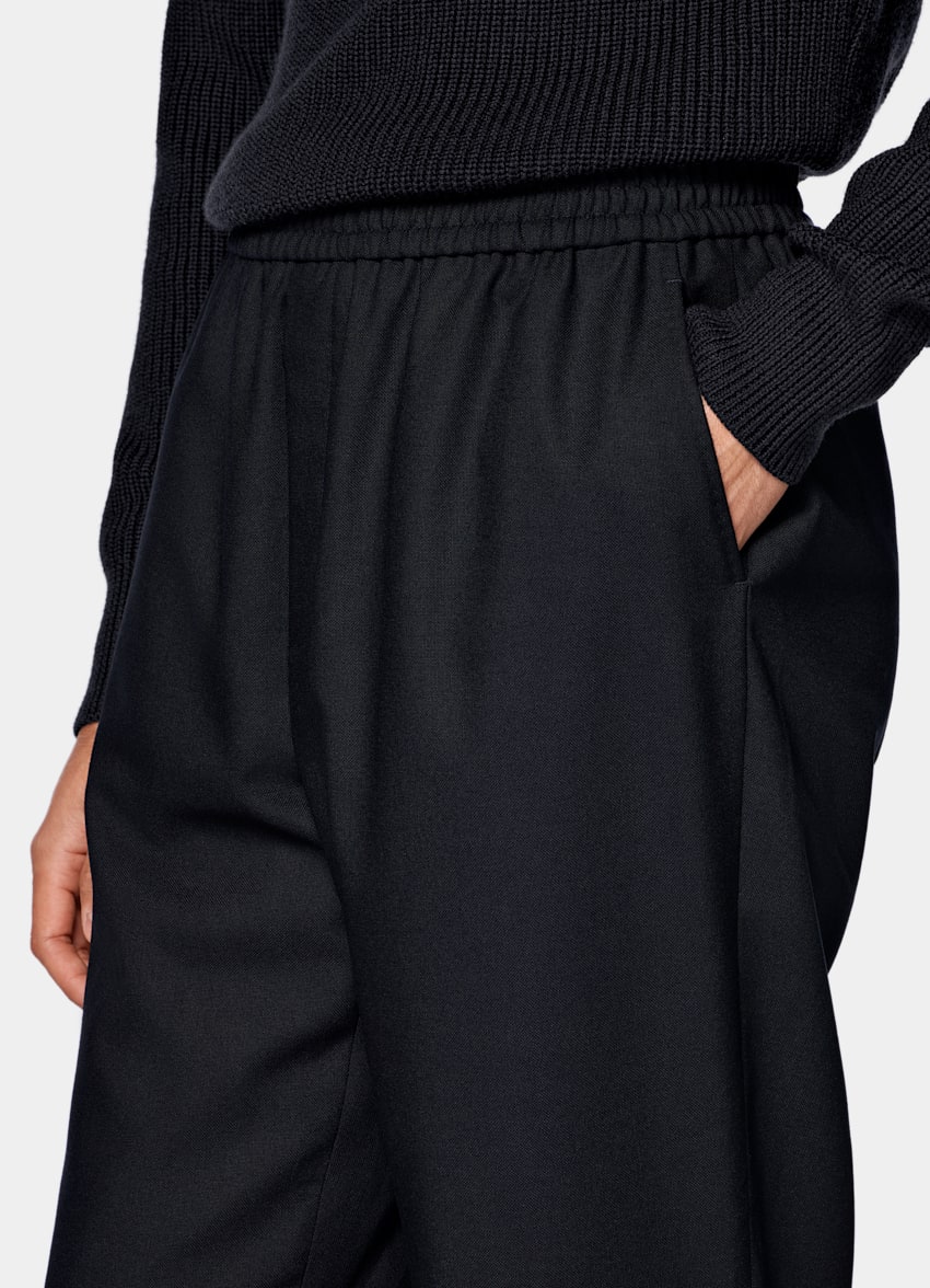 SUITSUPPLY All Season Wrinkle-Free Wool by Rogna, Italy Navy Wide Leg Straight Trousers