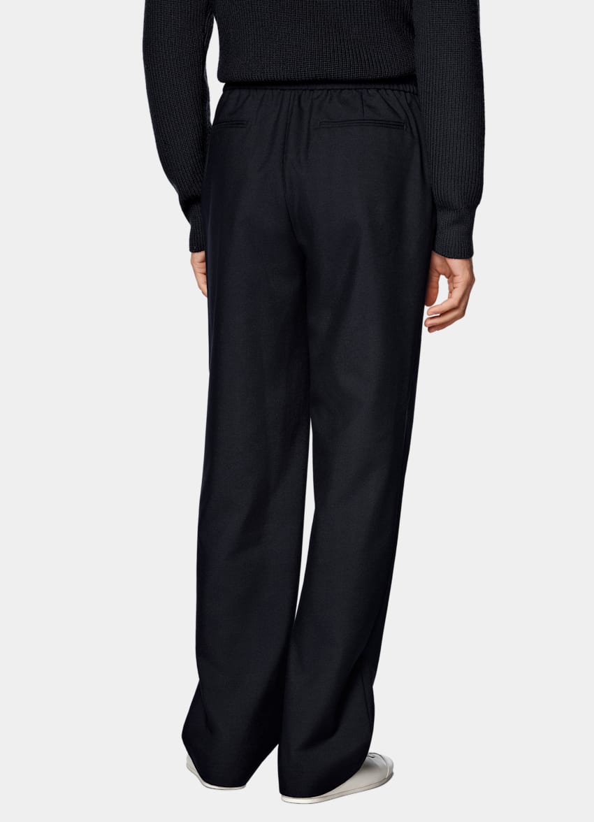 Navy Wide Leg Straight Trousers