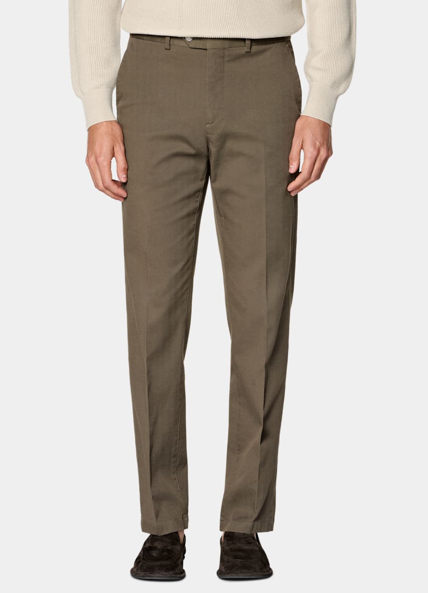 SUITSUPPLY All Season Stretch Cotton by Cervotessile, Italy Mid Green Slim Leg Straight Chinos