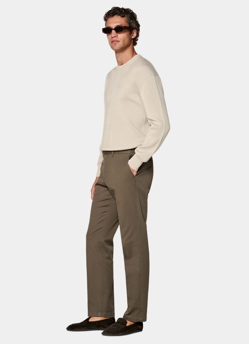 SUITSUPPLY All Season Stretch Cotton by Cervotessile, Italy Mid Green Slim Leg Straight Chinos