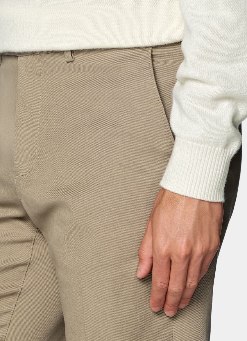 SUITSUPPLY All Season Stretch Cotton by Cervotessile, Italy Light Brown Slim Leg Chinos