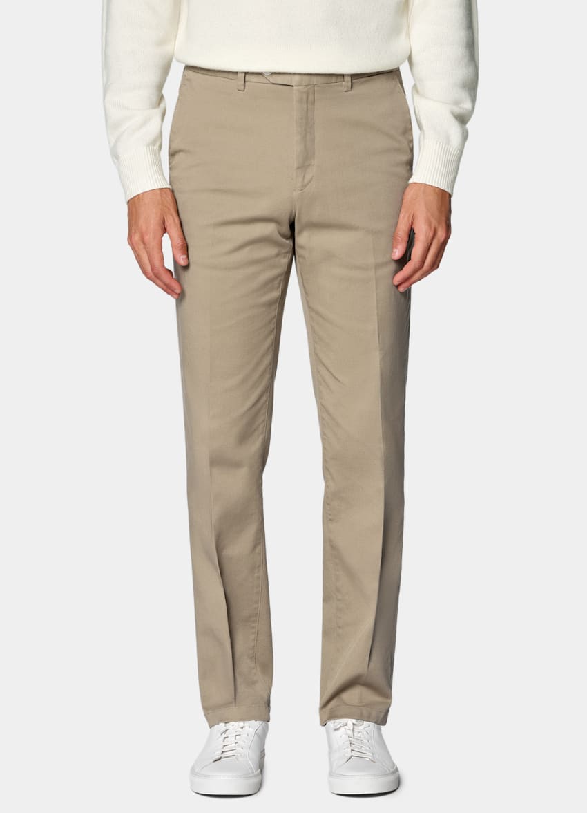 SUITSUPPLY All Season Stretch Cotton by Cervotessile, Italy Light Brown Slim Leg Chinos