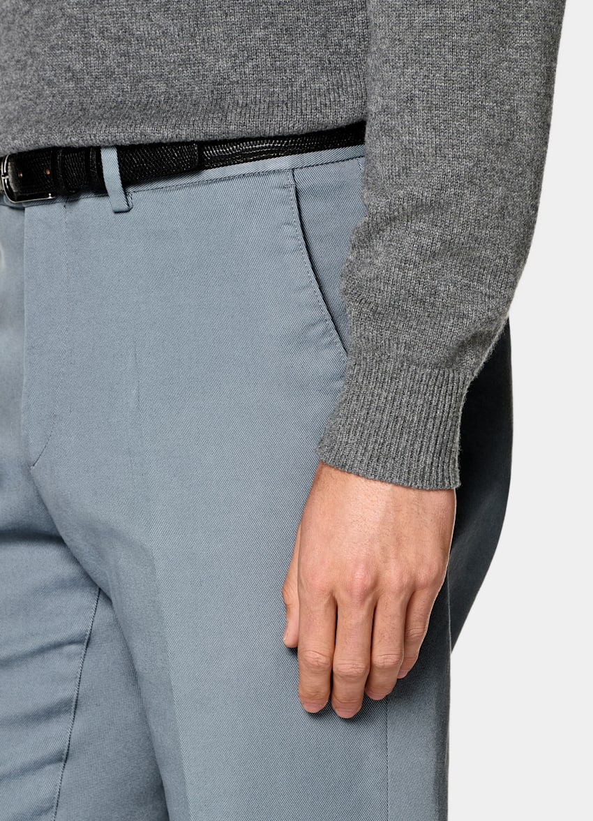 SUITSUPPLY All season Stretch-Baumwolle von Cervotessile, Italien Chino Hose Slim Leg Straight in Mittelblau