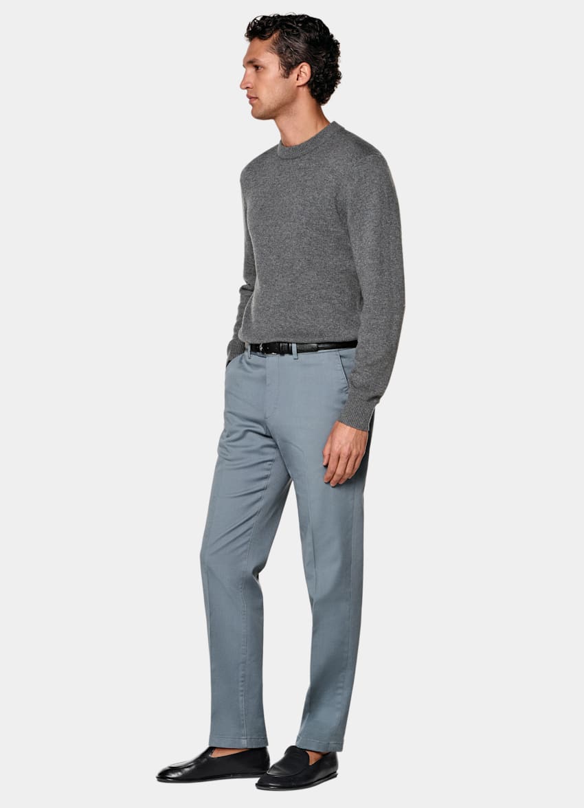 SUITSUPPLY All season Stretch-Baumwolle von Cervotessile, Italien Chino Hose Slim Leg Straight in Mittelblau