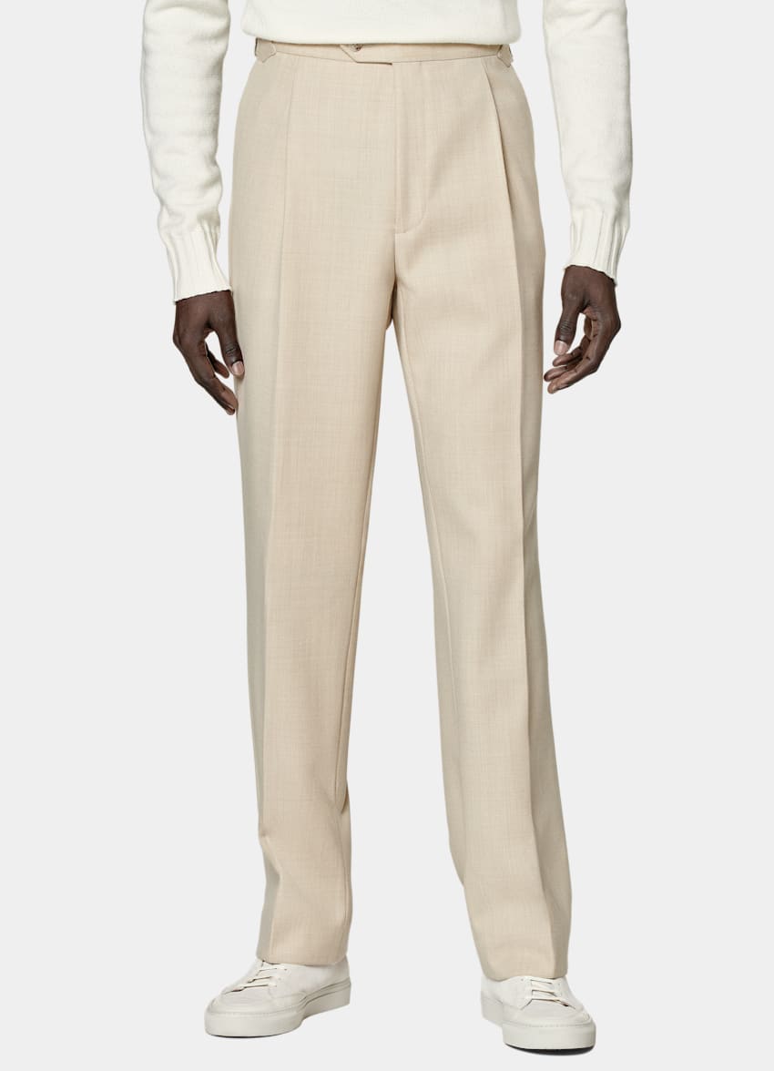 SUITSUPPLY Pure Wool by Di Sondrio, Italy Sand Pleated Duca Trousers