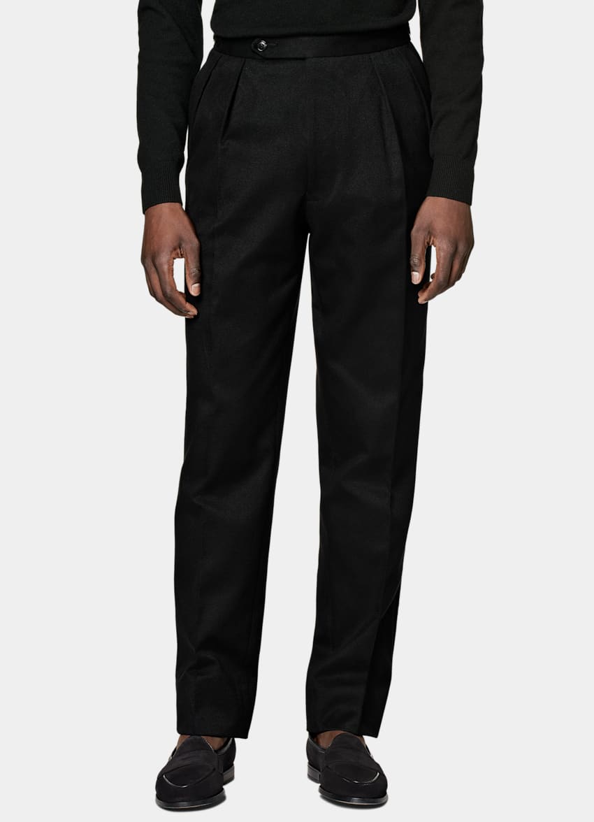 SUITSUPPLY Cotton Cashmere by E.Thomas, Italy  Black Pleated Mira Pants