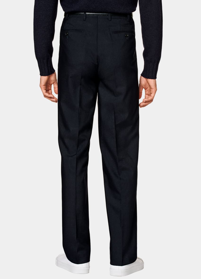 SUITSUPPLY Pure 4-Ply Traveller Wool by Rogna, Italy Navy Pleated Duca Pants