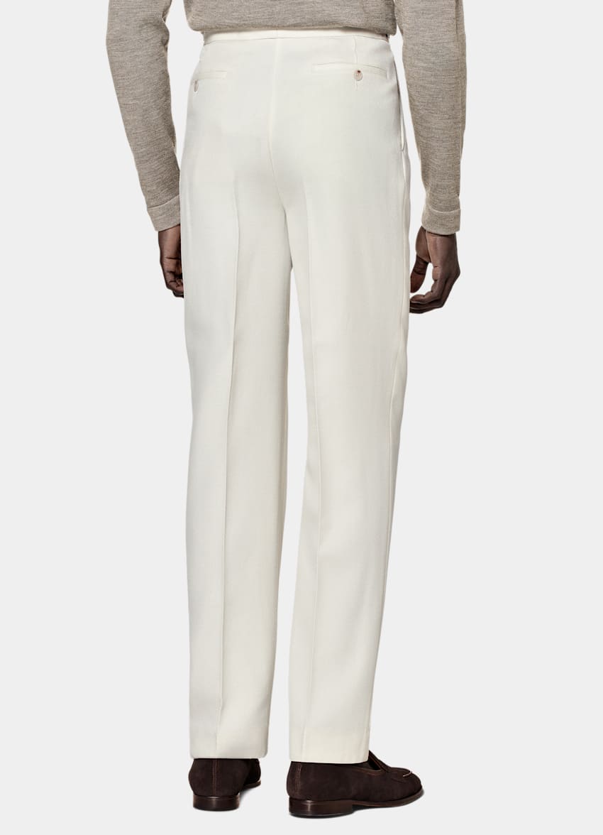 SUITSUPPLY Pure 4-Ply Traveller Wool by Rogna, Italy  Off-White Pleated Mira Pants