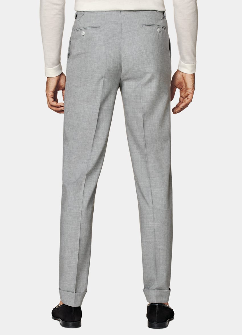 SUITSUPPLY Pure 4-Ply Traveller Wool by Rogna, Italy  Light Grey Pleated Vigo Pants