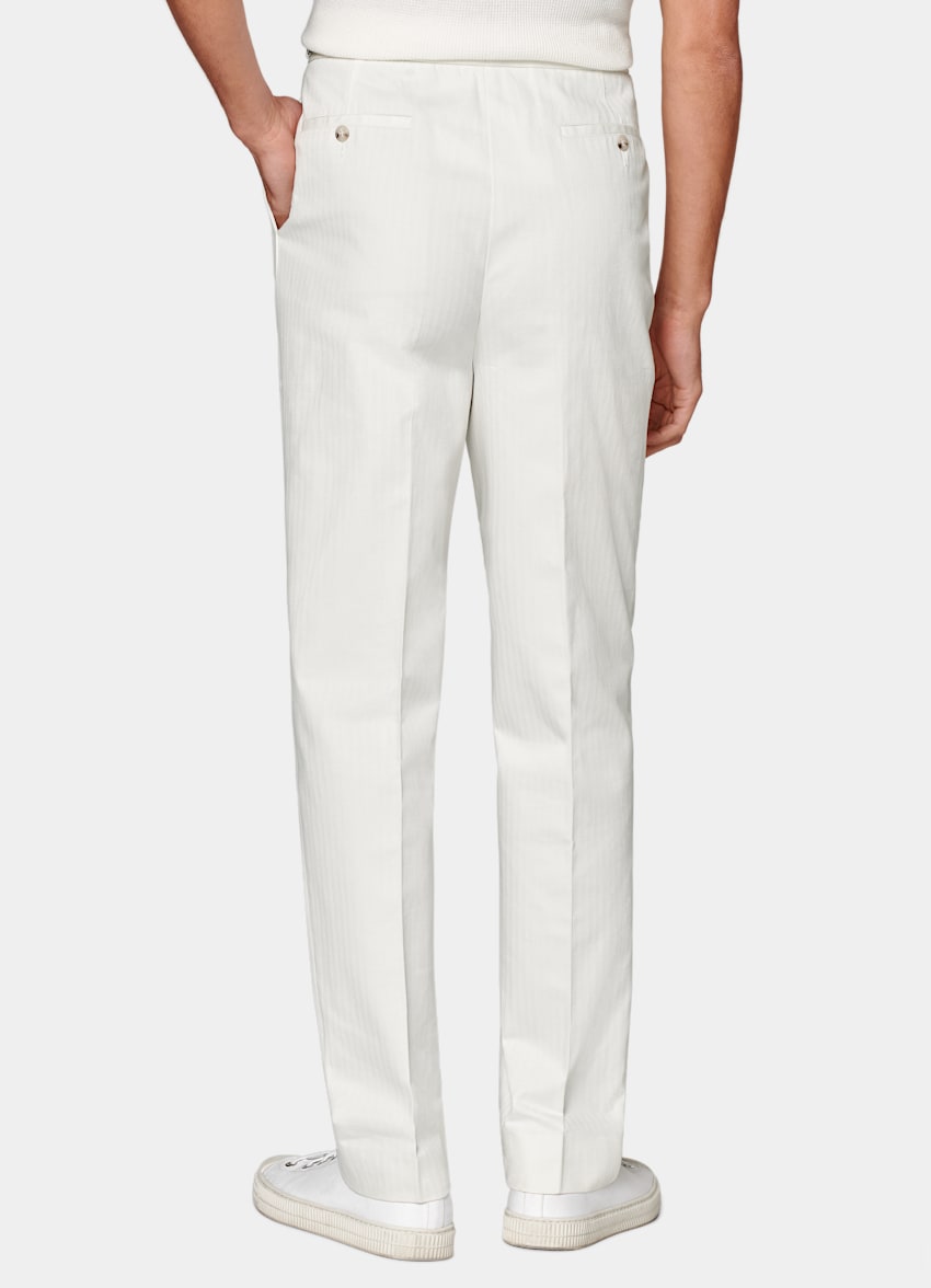 SUITSUPPLY Pur coton - Di Sondrio, Italie Pantalon Mira Wide Leg Tapered blanc cassé à chevrons