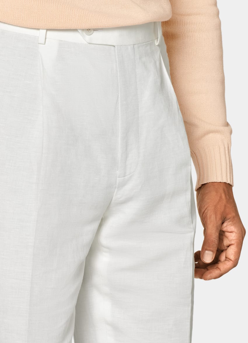Off-White Pleated Duca Trousers in Pure Cotton