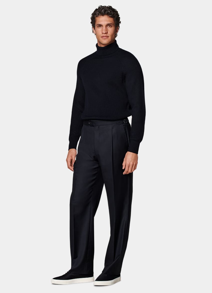 Navy wide leg trousers outlet