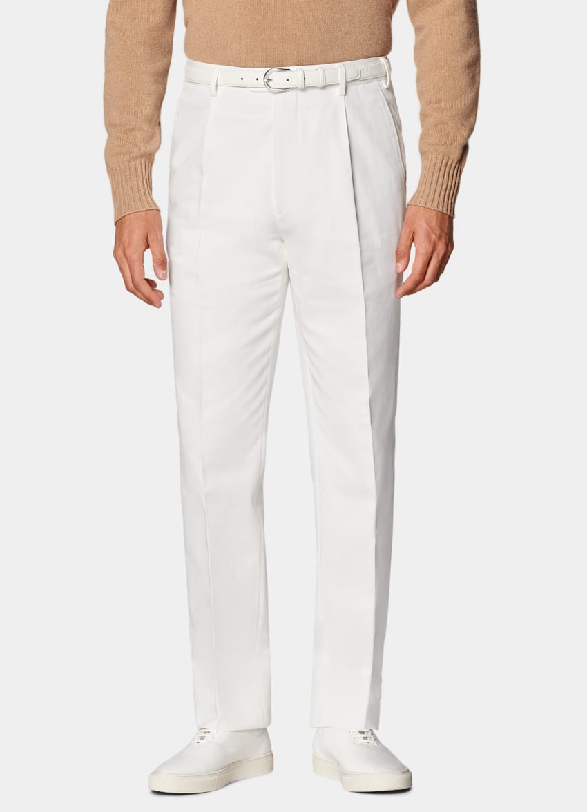 Suitsupply Off White Wide Leg Tapered Pants Pure Cotton Size 38 Men s Trousers