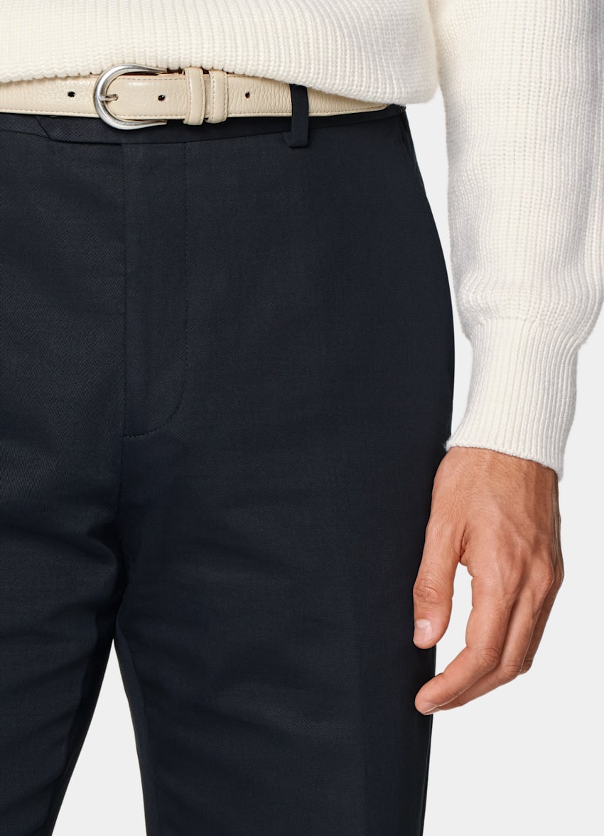 SUITSUPPLY All Season Pure Cotton by Di Sondrio, Italy Navy Straight Leg Trousers