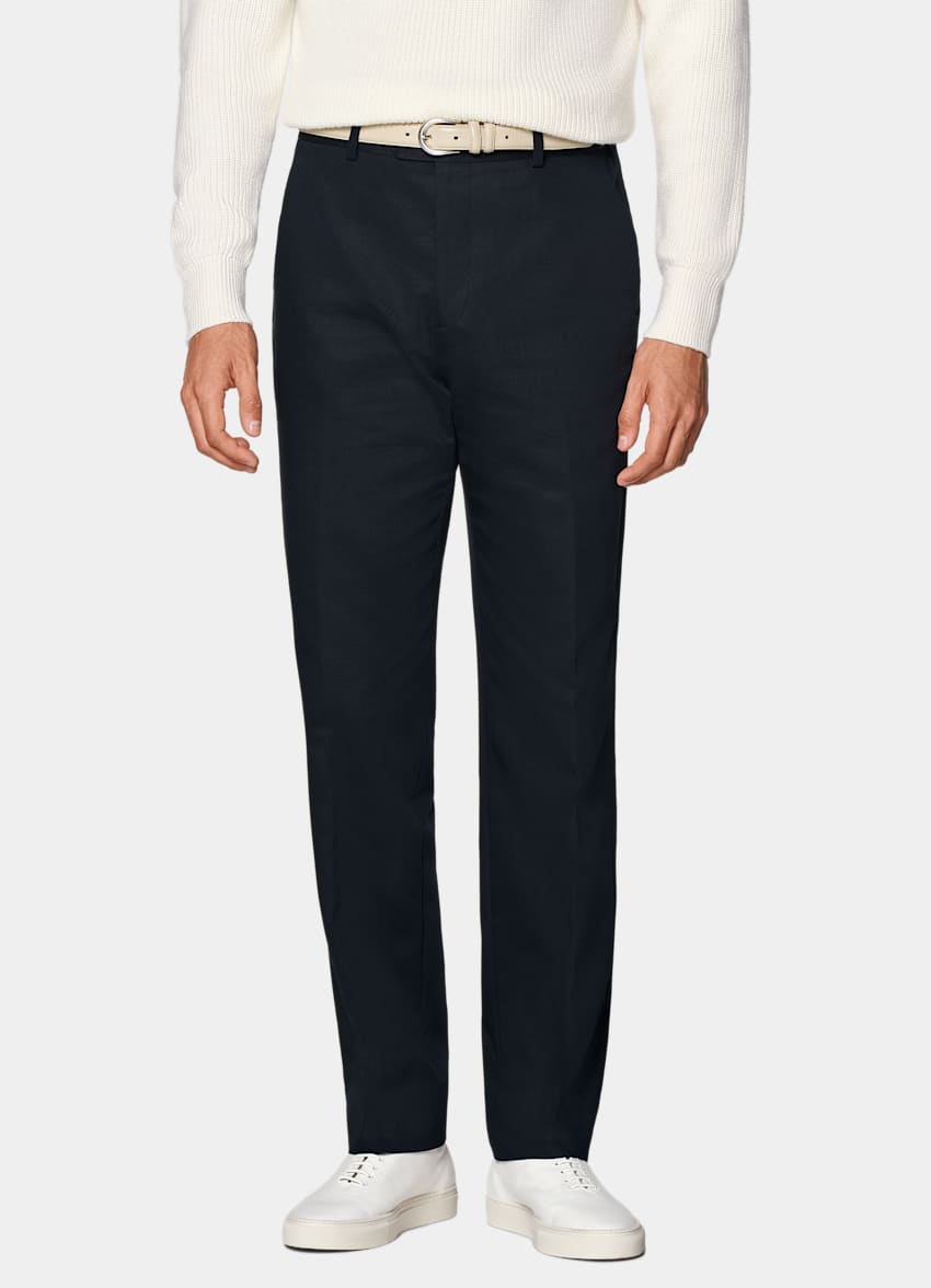 SUITSUPPLY All Season Pure Cotton by Di Sondrio, Italy Navy Straight Leg Trousers