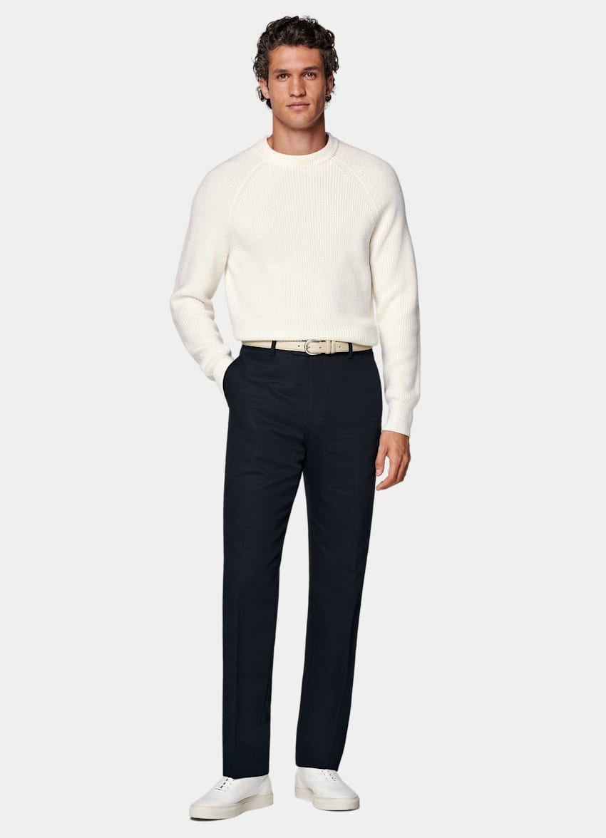 SUITSUPPLY All Season Pure Cotton by Di Sondrio, Italy Navy Straight Leg Trousers