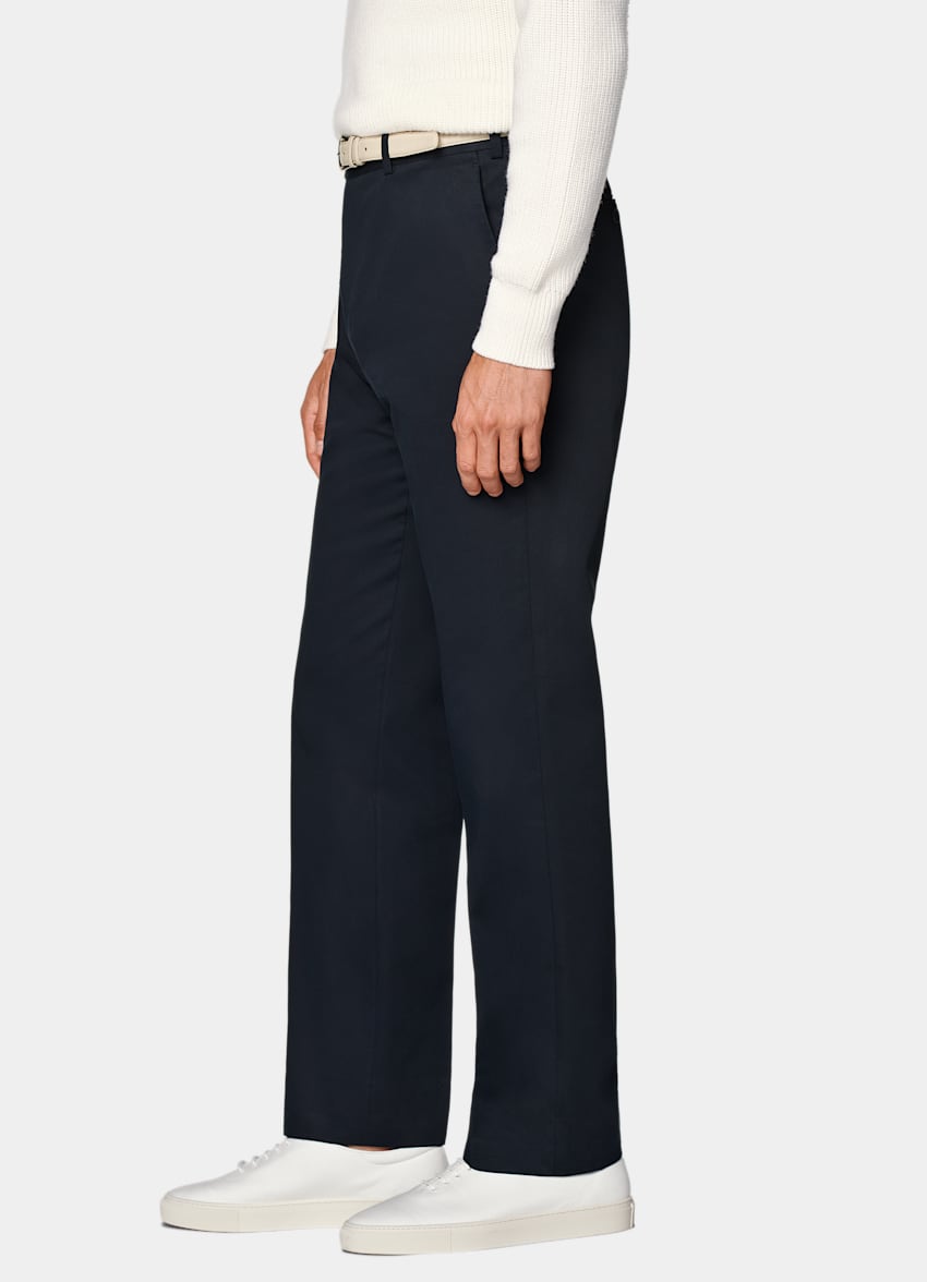 SUITSUPPLY All Season Pure Cotton by Di Sondrio, Italy Navy Straight Leg Trousers