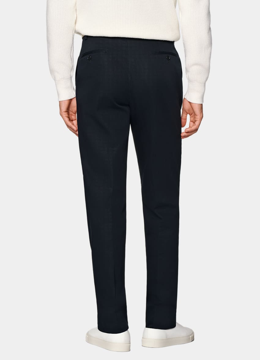 SUITSUPPLY All Season Pure Cotton by Di Sondrio, Italy Navy Straight Leg Trousers