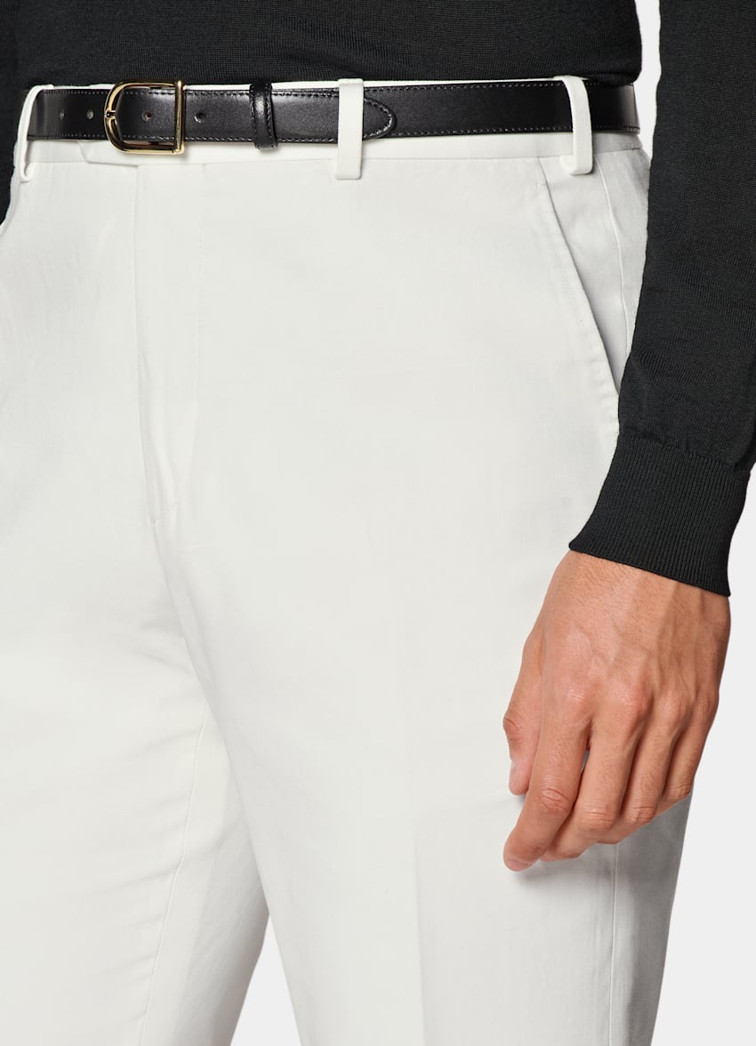 SUITSUPPLY All Season Pure Cotton by Di Sondrio, Italy Off-White Straight Leg Trousers